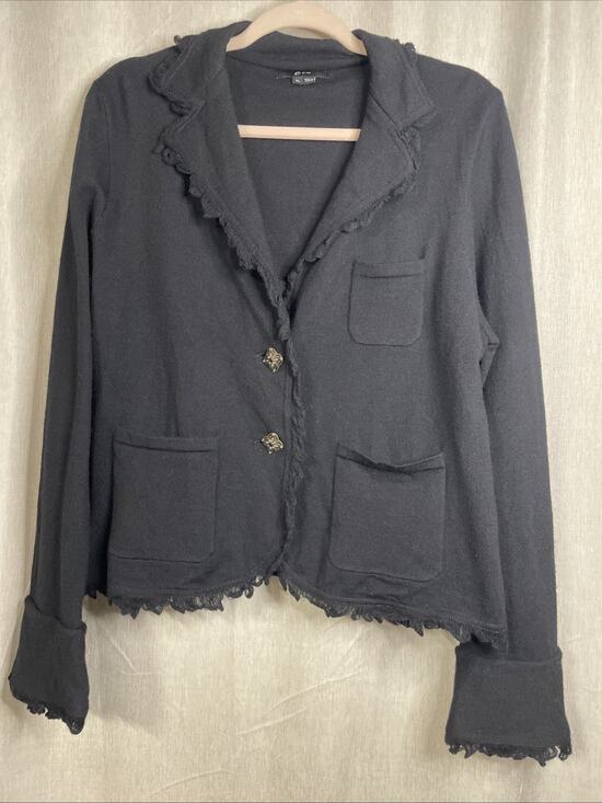 ECI Jackets & Blazers - e by ECI Wool Blend Women’s Fringed Collared Cardigan w/Buttons/Pockets Size XL